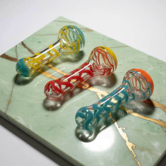Swirling Threads Glass Hand Pipe - 4 Inch Heavy Borosilicate