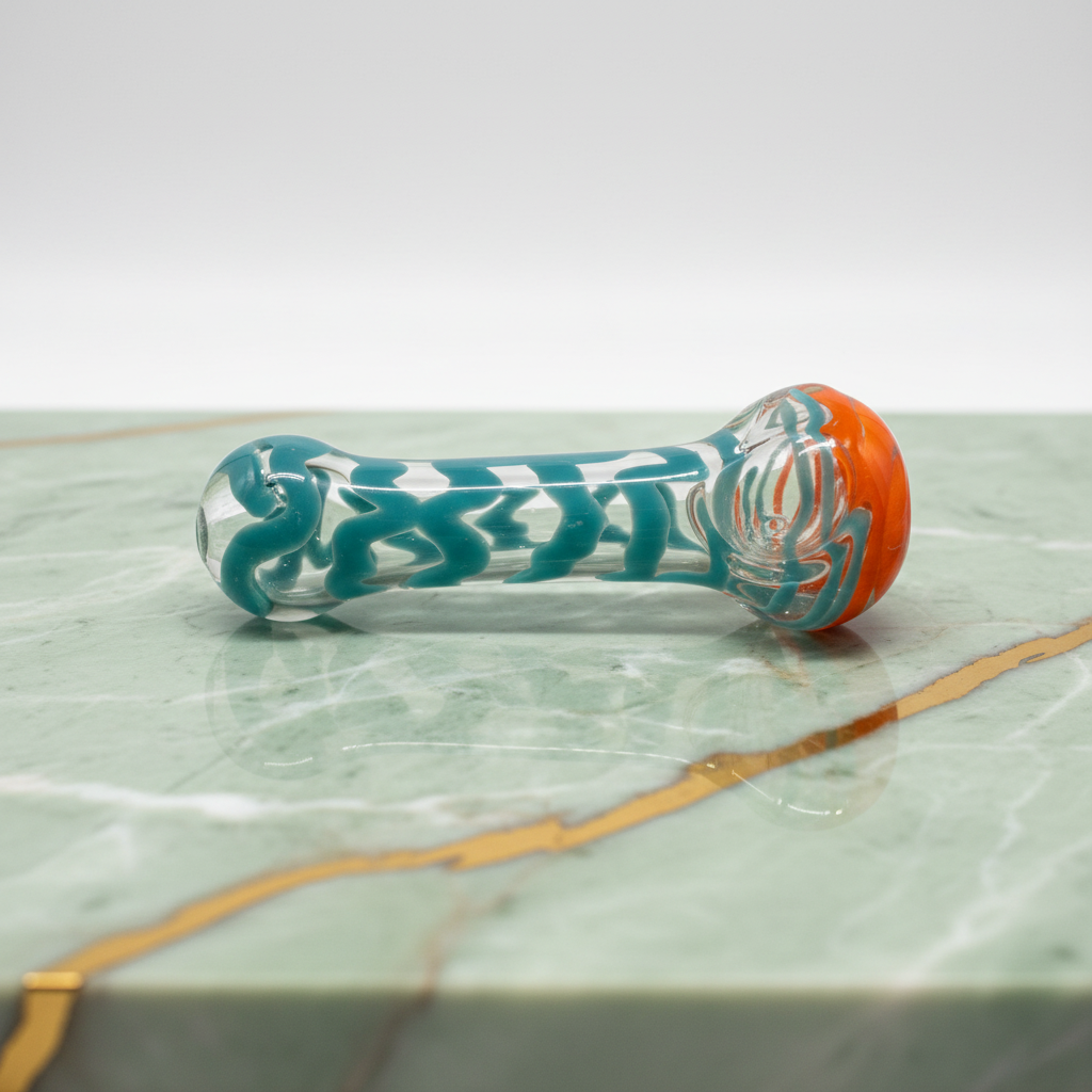 Swirling Threads Glass Hand Pipe - 4 Inch Heavy Borosilicate