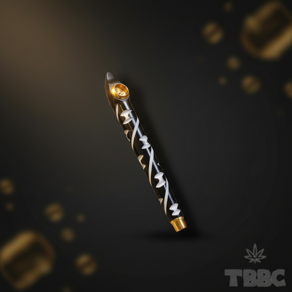 Medwakh Dokha Pipe Black on dark luxury background, black resin wrap with white pattern and brass bowl cup