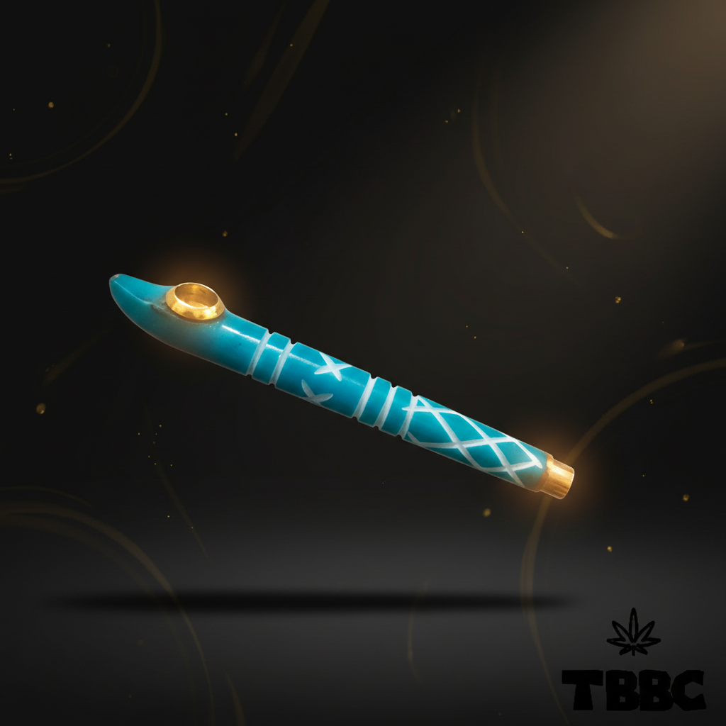 Medwakh Dokha Pipe Blue Aqua Wrap on dark luxury background with brass bowl cup and brass mouthpiece