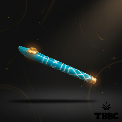 Medwakh Dokha Pipe Blue Aqua Wrap on dark luxury background with brass bowl cup and brass mouthpiece