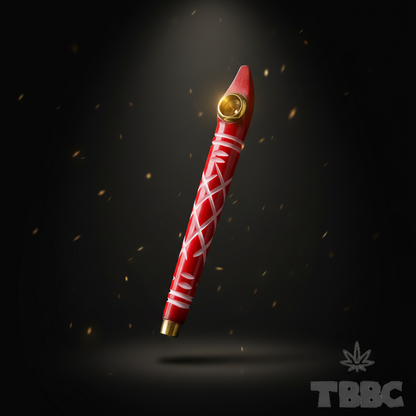 Medwakh Dokha Pipe Red on dark luxury background, red resin wrap with white pattern and brass bowl cup