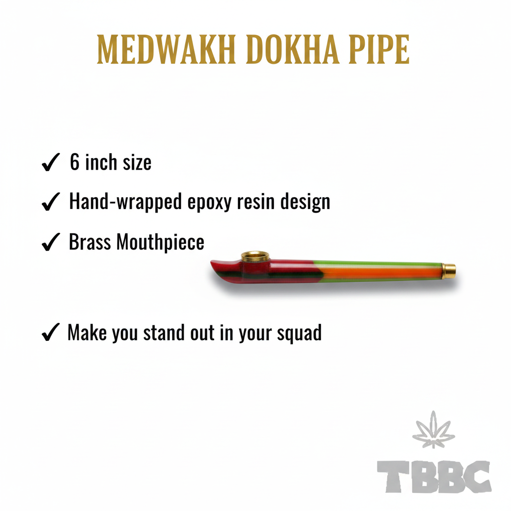 Medwakh dokha pipe 6 inch with red green orange epoxy resin wrap and brass mouthpiece, premium smoking accessory pipe