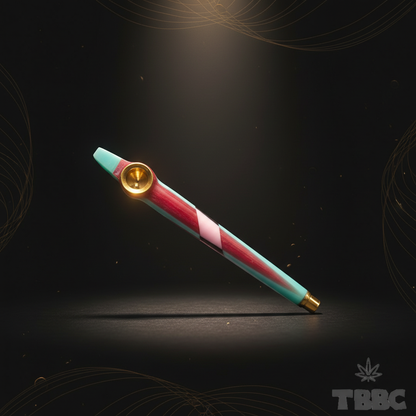 Medwakh dokha pipe teal maroon pink epoxy resin wrap with brass mouthpiece, premium smoking accessory on dark luxury background
