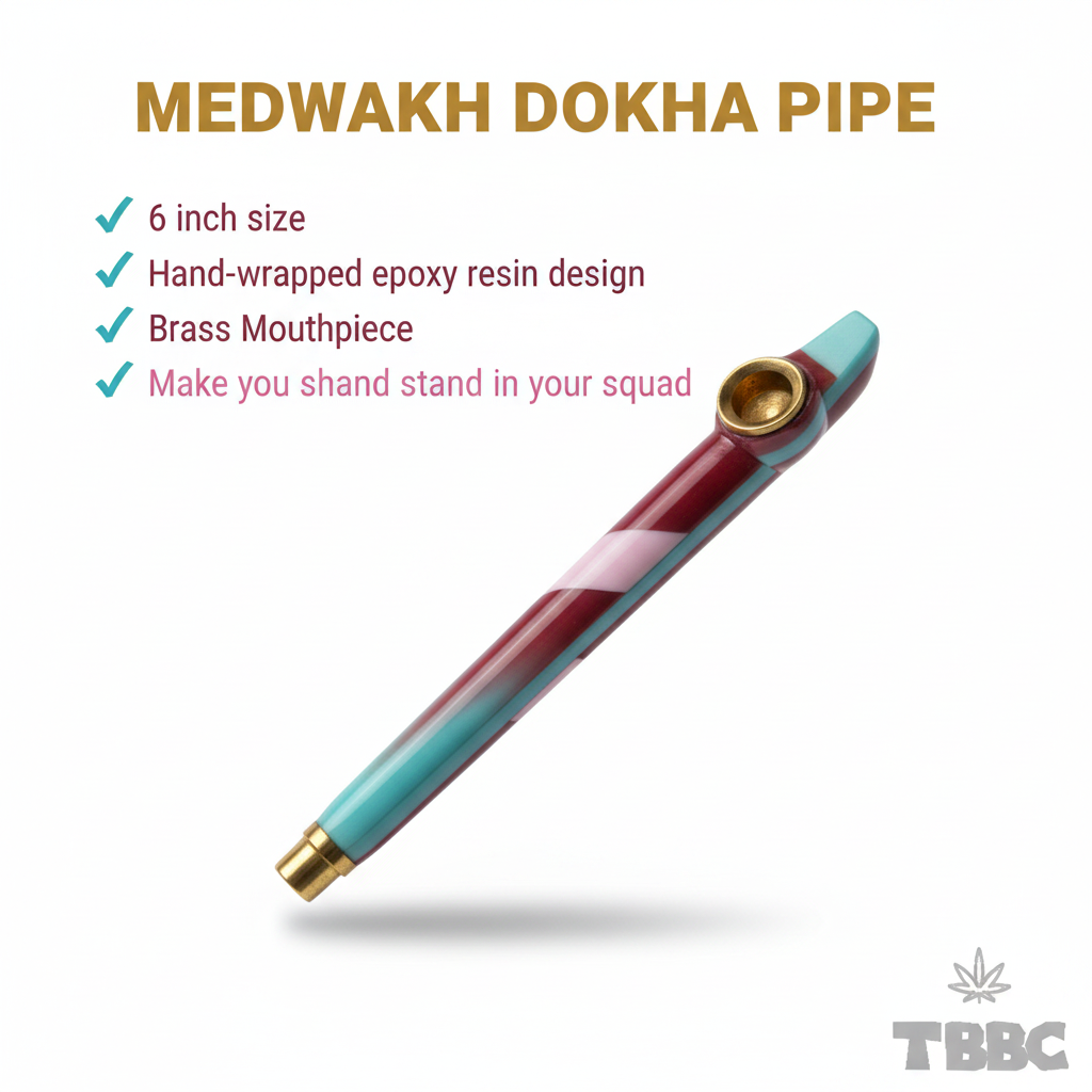 Medwakh dokha pipe 6 inch with teal maroon pink epoxy resin wrap and brass mouthpiece, premium smoking accessory pipe