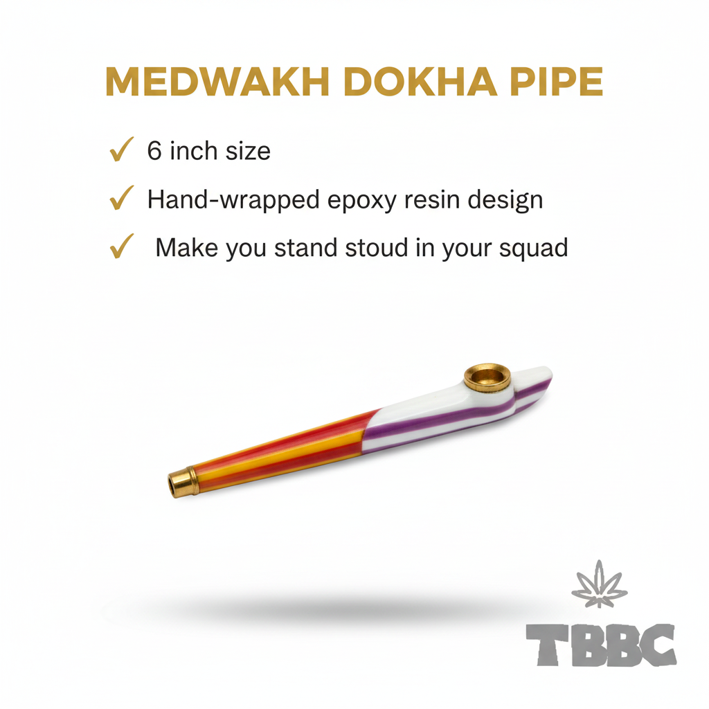 Medwakh dokha pipe 6 inch with white red yellow epoxy resin wrap and brass mouthpiece, premium smoking accessory pipe
