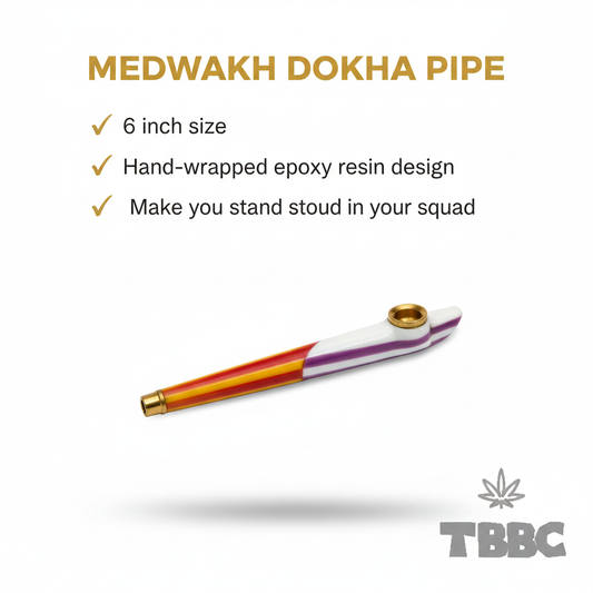Medwakh dokha pipe 6 inch with white red yellow epoxy resin wrap and brass mouthpiece, premium smoking accessory pipe