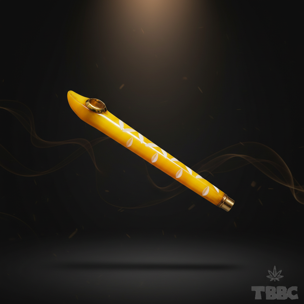Medwakh Dokha Pipe Yellow Sun Drip on dark luxury background with brass bowl cup and brass mouthpiece
