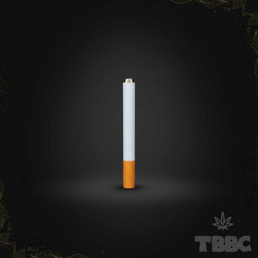 TBBC 3 inch metal one-hitter with slim white body, orange end and exposed metallic tip on dark luxury background