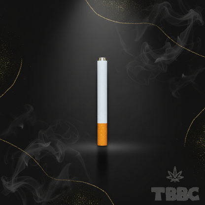 TBBC 4 inch metal one-hitter with slim white body, orange end and exposed metallic tip on dark luxury background