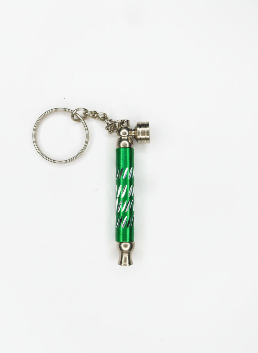 Green and silver keychain with a drill bit design on a gray background,smoking weed handy metal key ring pipe for stoners 420 hippie culture export quality hand pipes