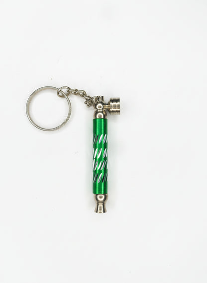 Green and silver keychain with a drill bit design on a gray background,smoking weed handy metal key ring pipe for stoners 420 hippie culture export quality hand pipes