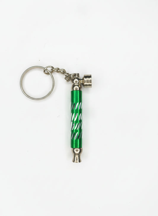 Green and silver keychain with a drill bit design on a gray background,smoking weed handy metal key ring pipe for stoners 420 hippie culture export quality hand pipes