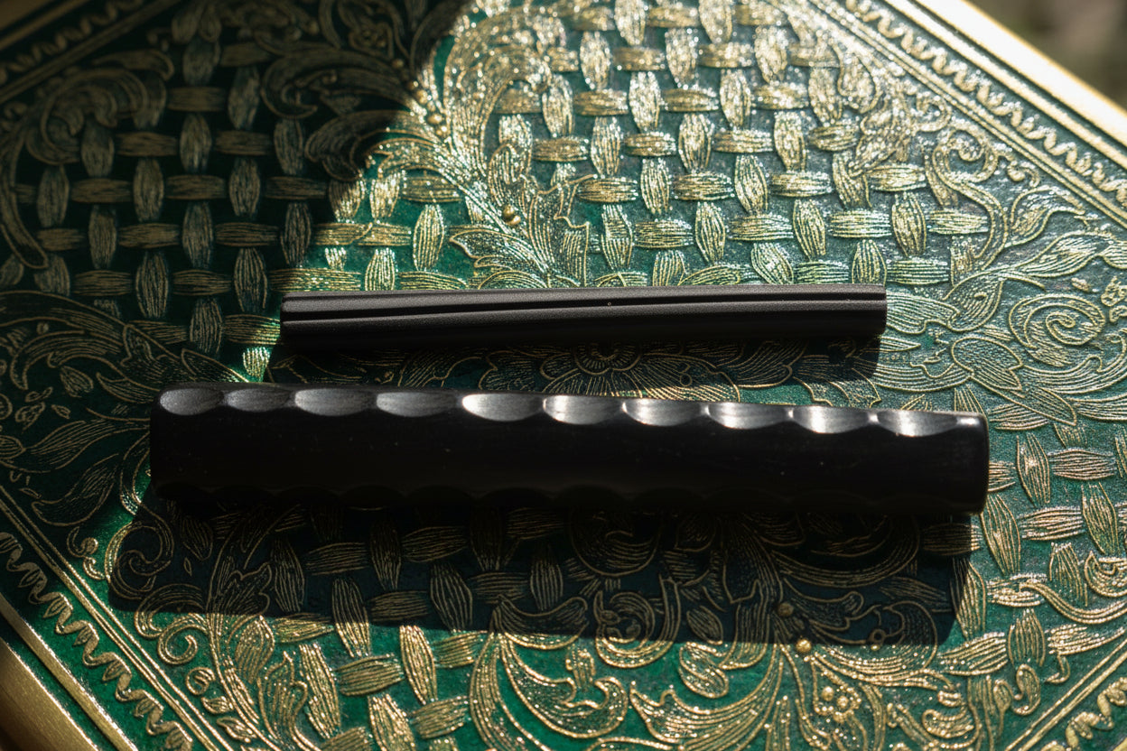 Midnight Ripple Chillum – Sleek Black Scalloped Handcrafted Chillum, tbbc theme india