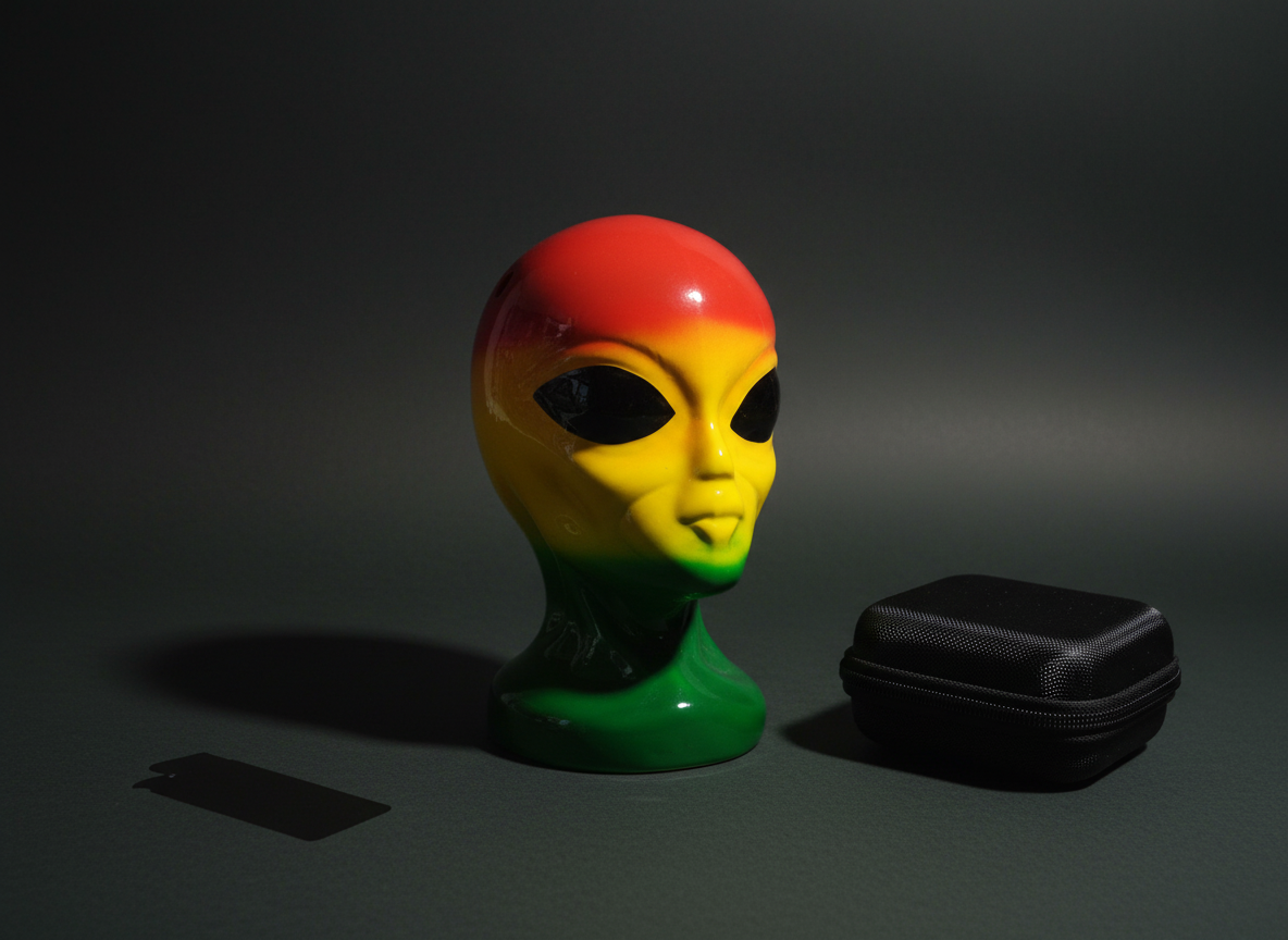 Rasta skull smoking pipe ceramic stable base carry case