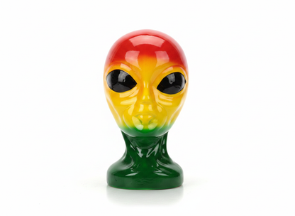 Ceramic skull pipe rasta colors front view 8 inch