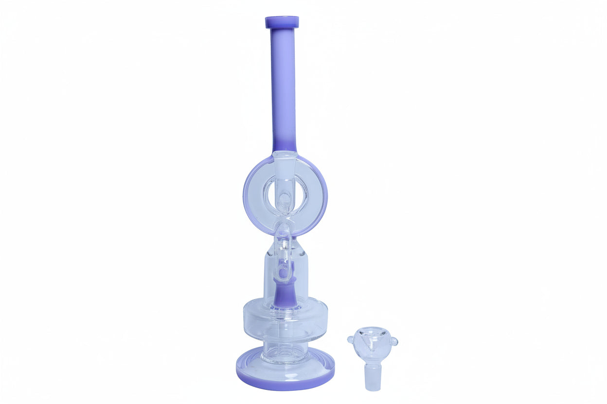 A tall, clear glass shower bong with a pink ring and chamber, featuring ice shower technology and a stoned glass design. Instant delivery in delhi ncr, exporter for bongs in INDIA, quality bongs trustworthy exporter from INDIA
