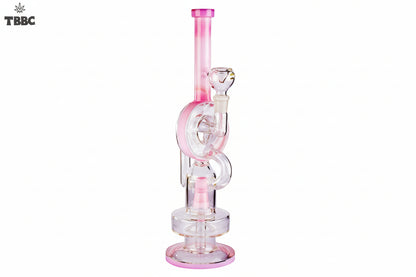 A tall, 18 inches clear glass shower bong with a pink ring and chamber, featuring ice shower technology and a stoned glass design. Instant delivery in delhi ncr, exporter for bongs in INIDIA