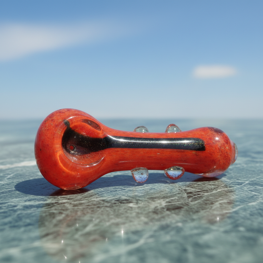 Ruby Stripe One-Hitter Glass Hand Pipe (4")