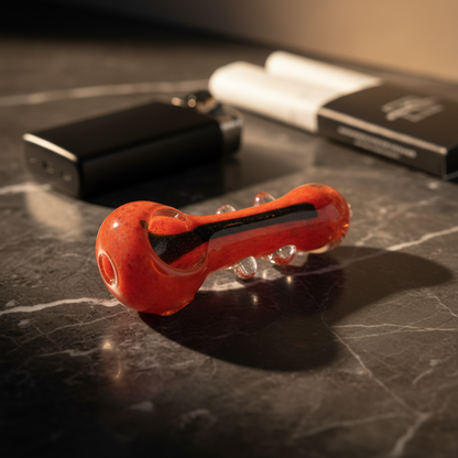 Ruby Stripe One-Hitter Glass Hand Pipe (4")