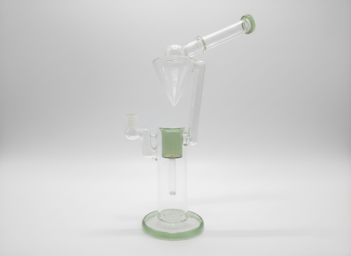 Mini dab rig 16 inch clear glass with green accents 14mm bowl white, big bongs instant delivery in delhi ncr, ganja charas weed bong near me studio TBBC