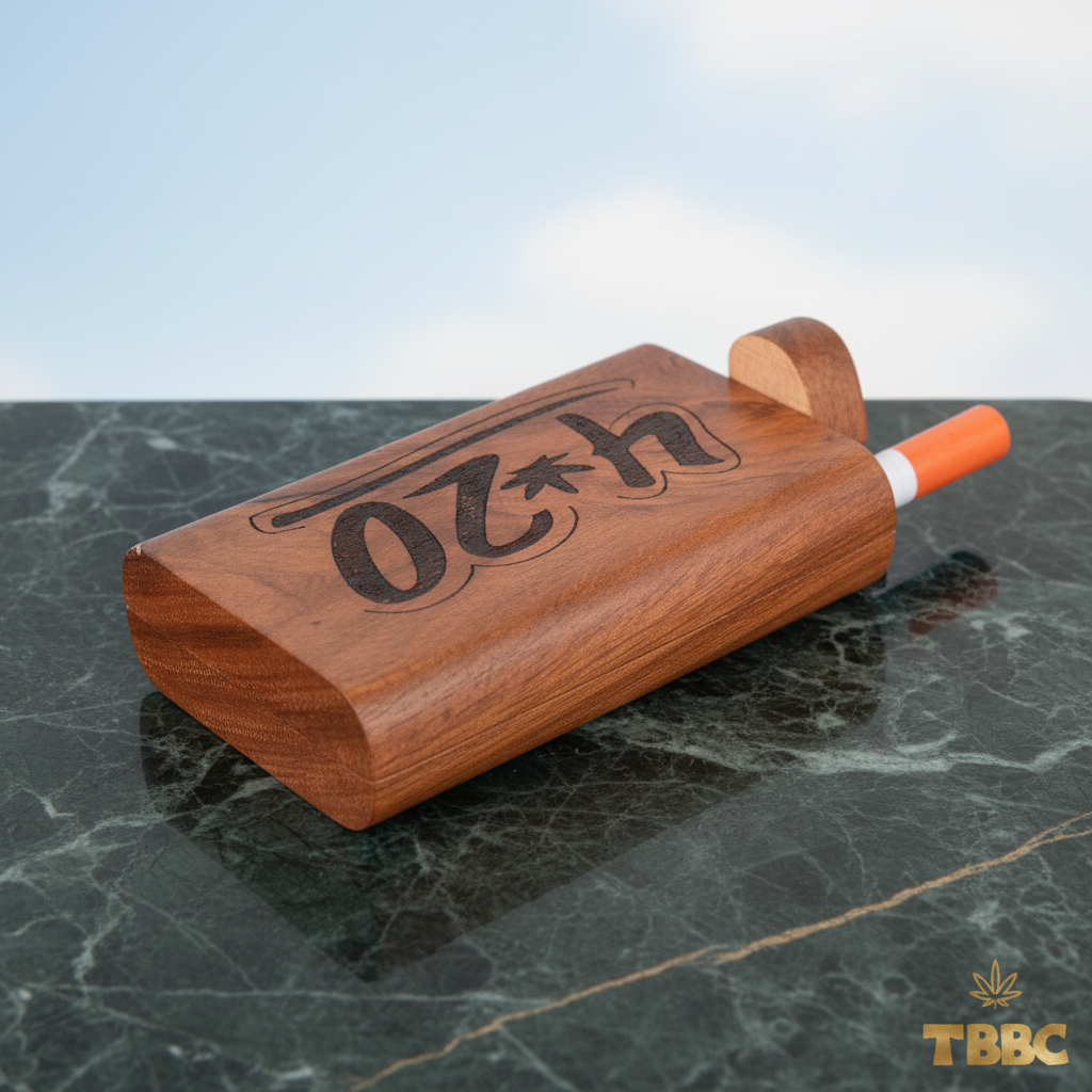 420 wooden dugout stash keeper with compact one hitter holder, handcrafted smoking accessory in natural brown wood