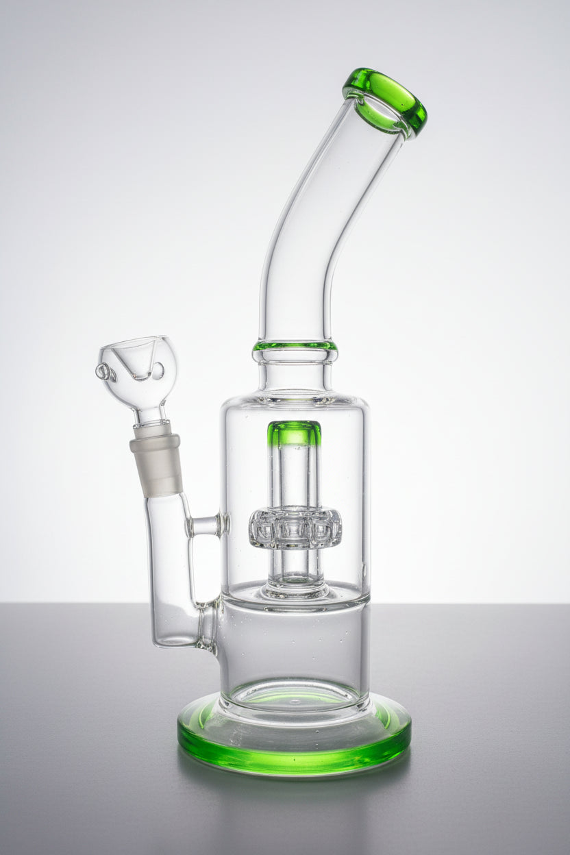 green glass bong 12 inch side view TBBC. 12 inch shower perc glass bong heavy duty weed THEBOOMBOXCLUB, bongs near me instant delivery in delhi ncr