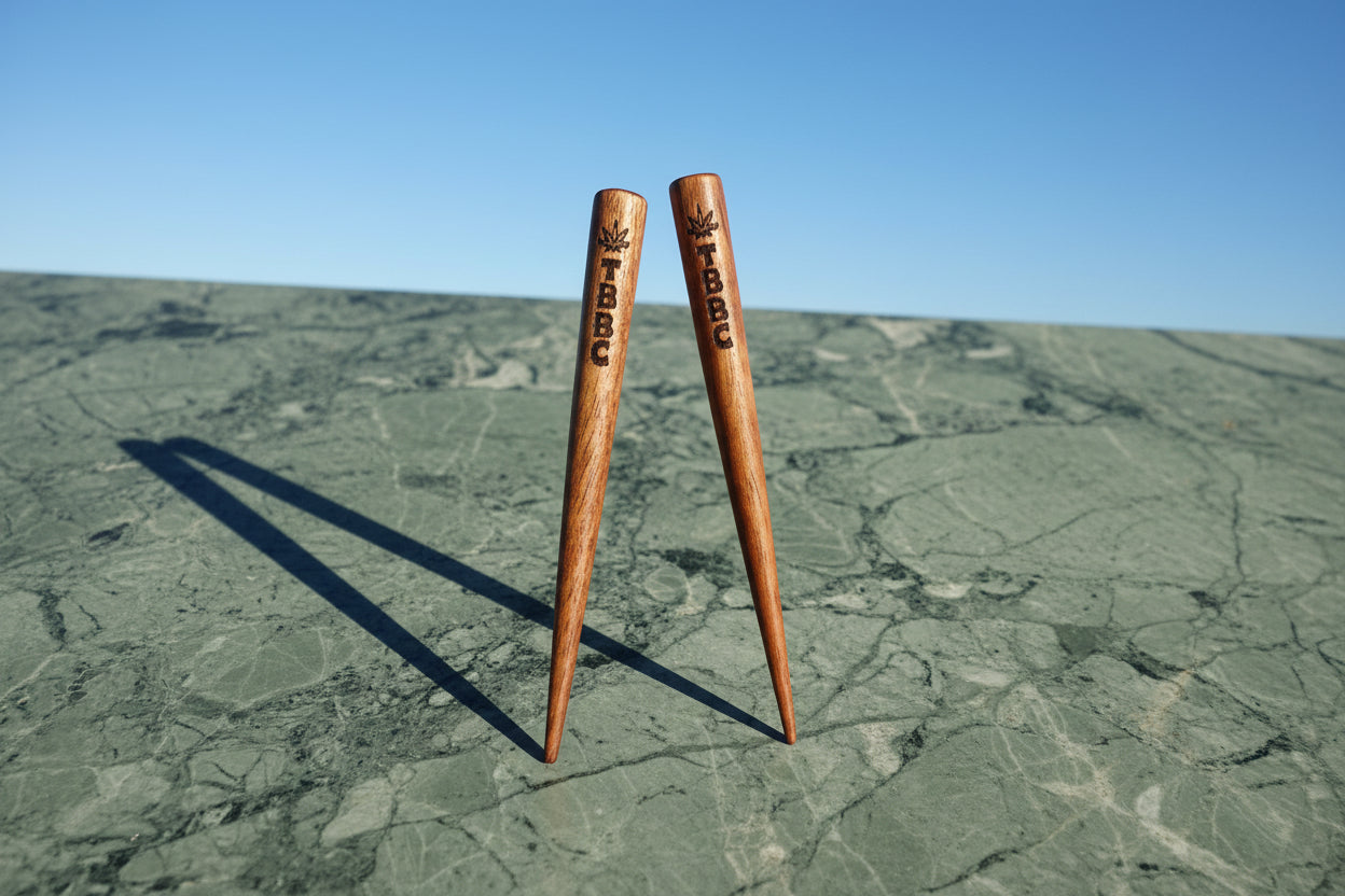 TBBC logo on rosewood poker chillum stick close up weed smoking accessory, super cream smoking chillum accessories online india