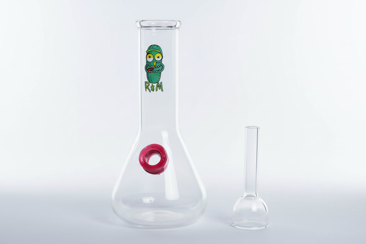 Rick & Morty Transparent Glass Bong front view without shooter, best bongs exporter in india