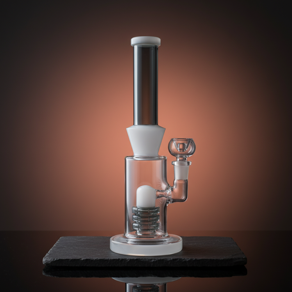 WhiteGrey shower perc borosilicate glass bong 11 inch 14mm joint with clear chamber, premium smoking accessory