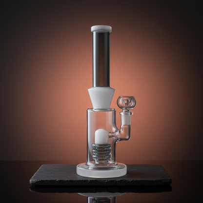 WhiteGrey shower perc borosilicate glass bong 11 inch 14mm joint with clear chamber, premium smoking accessory