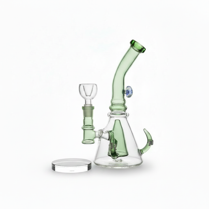 GreenFlow angled borosilicate glass bong 8 inch 14mm joint with white acrylic puck base, premium smoking accessory