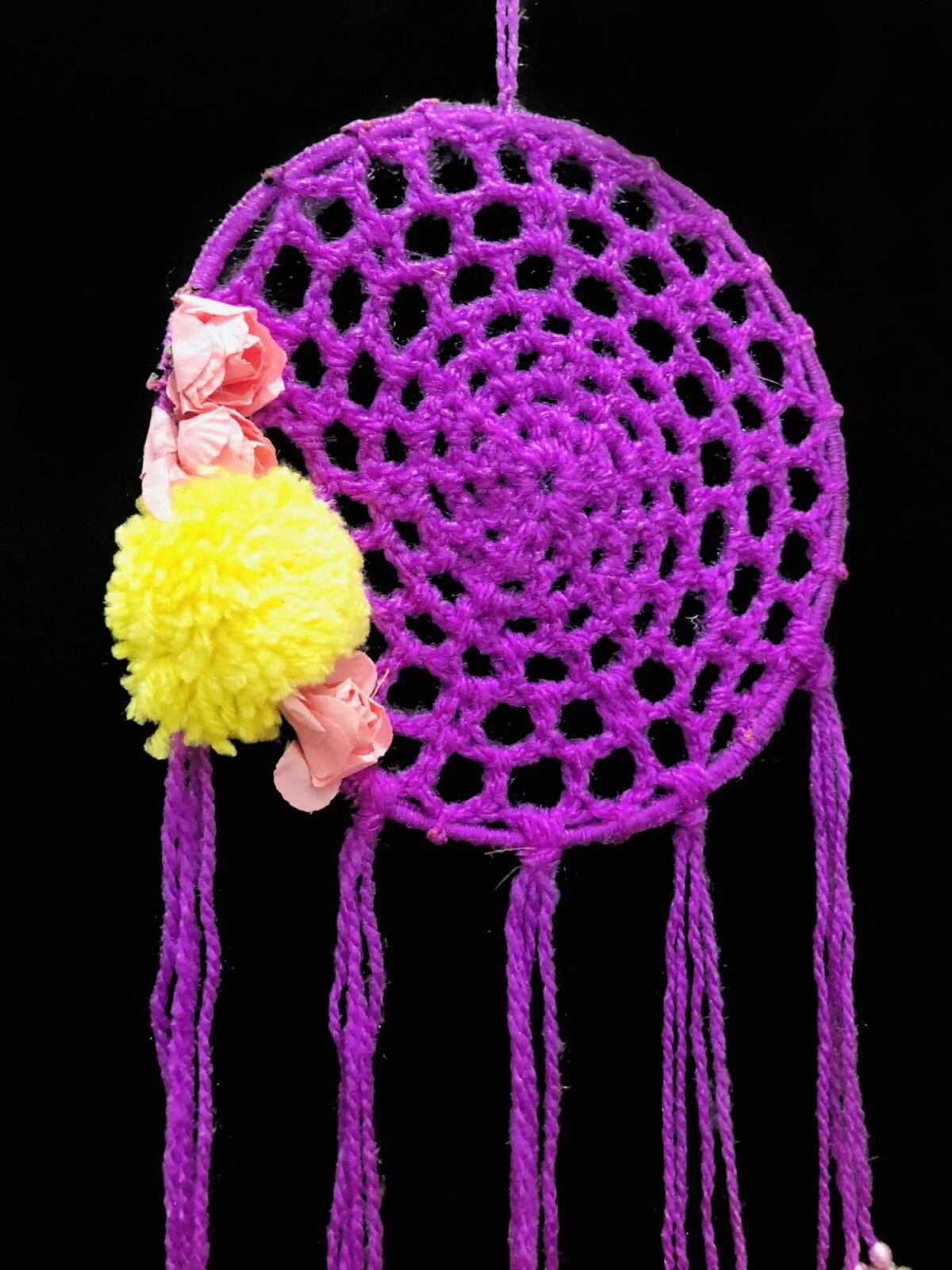 Yellow Flower With Purple Mesh Dream Catcher - 14 inches