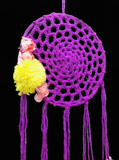 Yellow Flower With Purple Mesh Dream Catcher - 14 inches