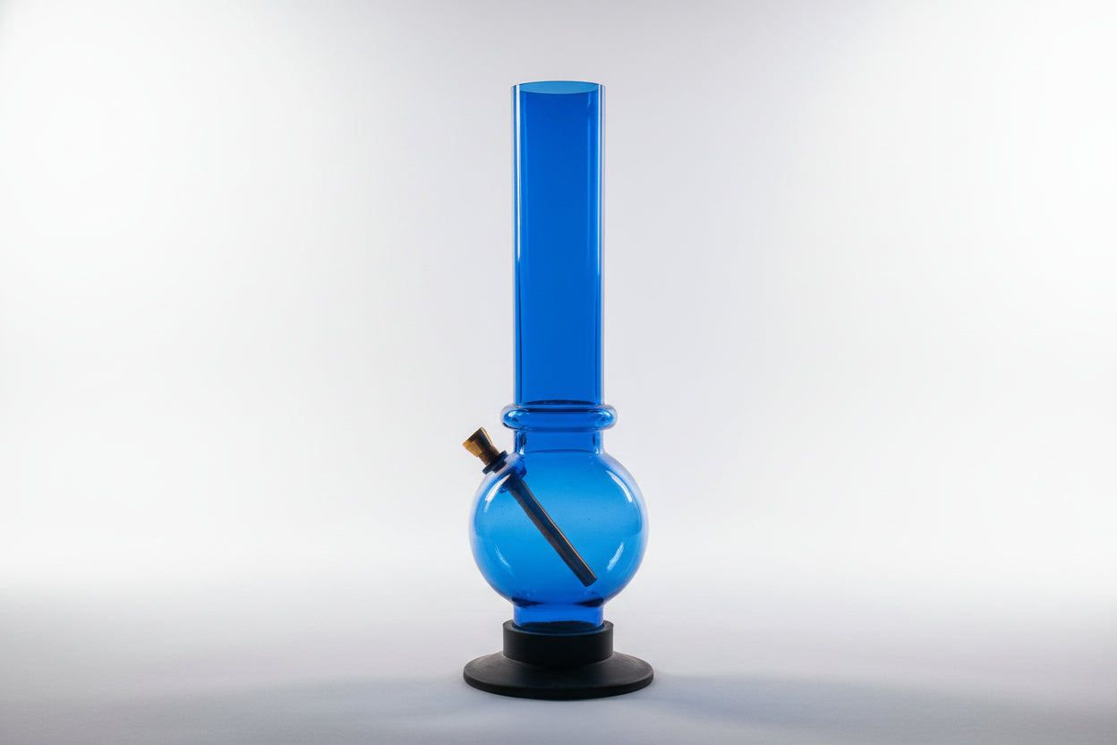Blue acrylic bong water pipe on a white background, instant delivery delhi ncr / PAN INDIA