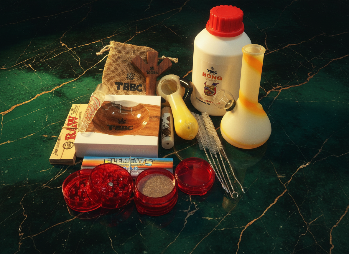 advance boombox kit including wooden joint holder, trident j holder, double barrel, bong cleaner, raw rolling paper, elements rolling paper, tbbc rolling tray, acrylic 4 part herb weed grinder, clipper mini bong, glass super exclusive hand pipe and stash bags , cleansing sticks