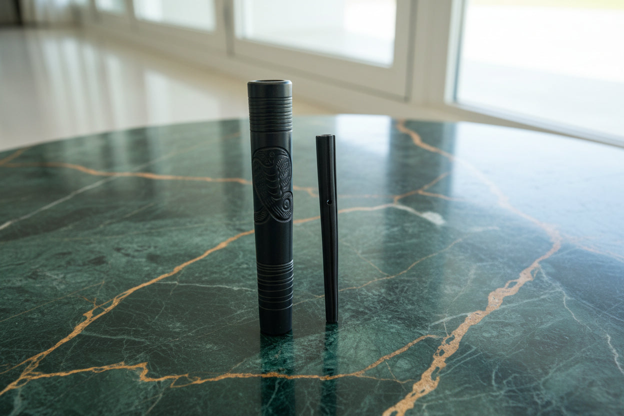 black cobra chillum clay hand pipe front view with filter TBBC