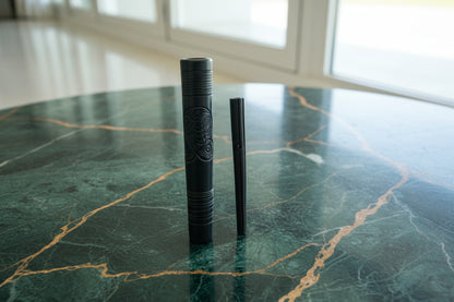 black cobra chillum clay hand pipe front view with filter TBBC