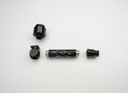 Four black cylindrical components on a light gray background, Black metal pipe fitting on a light gray background, unique metal hand pipe with diamond cut export quality instant delivery, best hand pipes for smoking weed, hash hand pipes