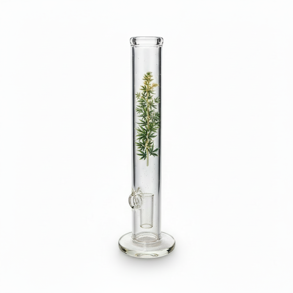 solid crystal grass cylinder bong front view, instant delivery bongs in delhi ncr, Solid crystal grass 16 inch cylinder glass bong TBBC hand-blown.