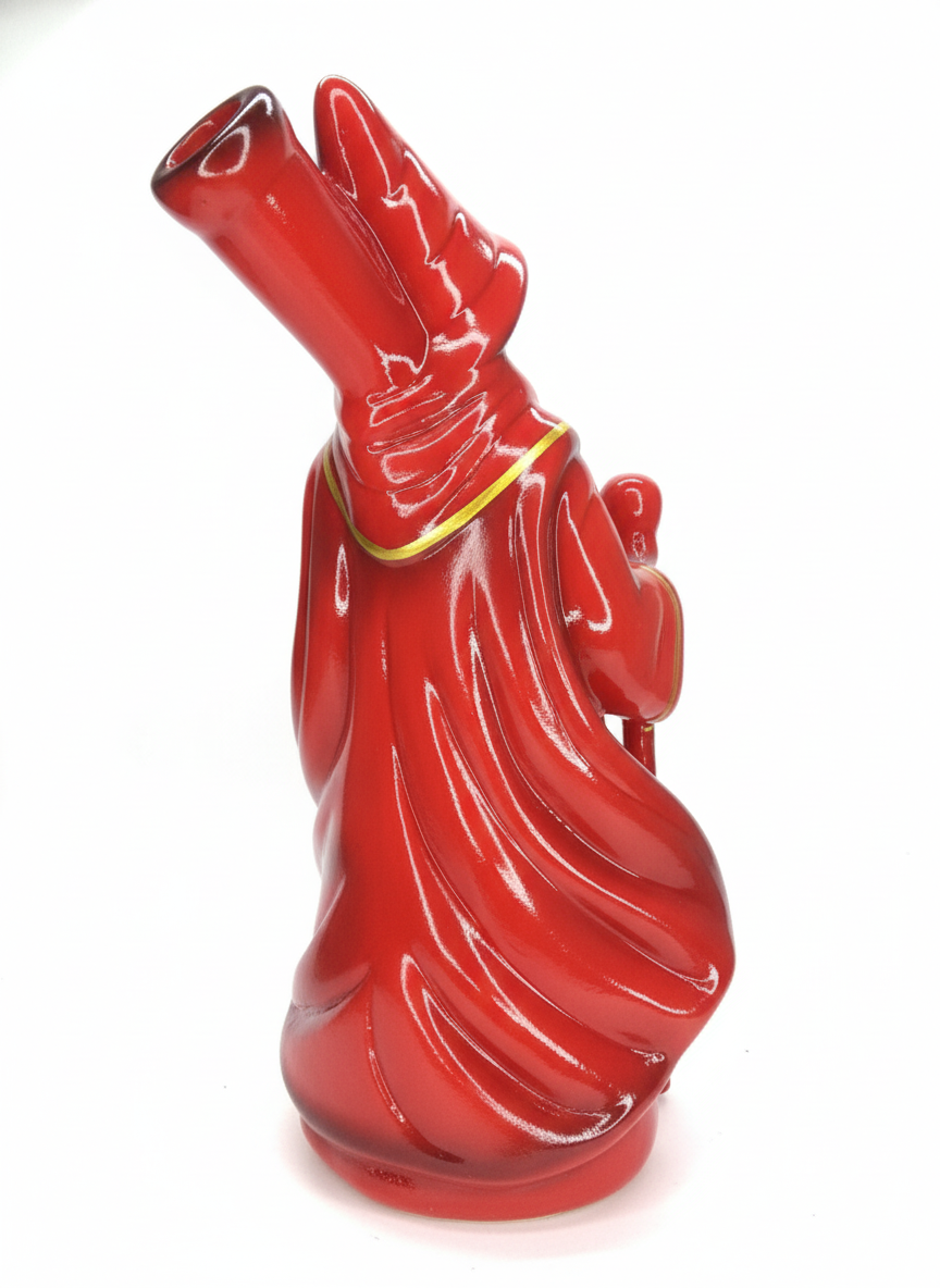 Red glass sculpture of a hand holding a heart on a white background,Red ceramic sage pipe size comparison hand held - portable smoking accessory

