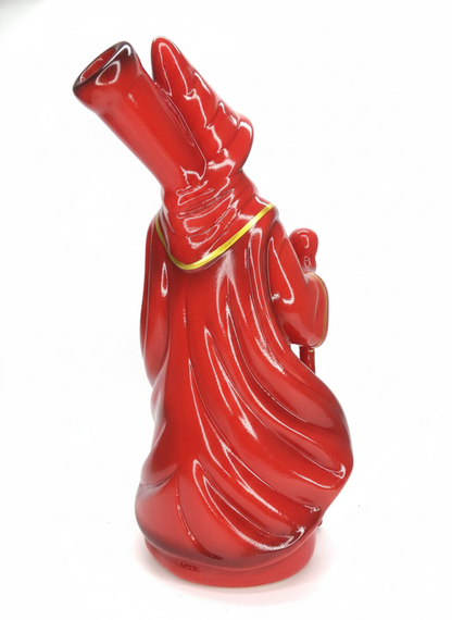 Red glass sculpture of a hand holding a heart on a white background,Red ceramic sage pipe size comparison hand held - portable smoking accessory
