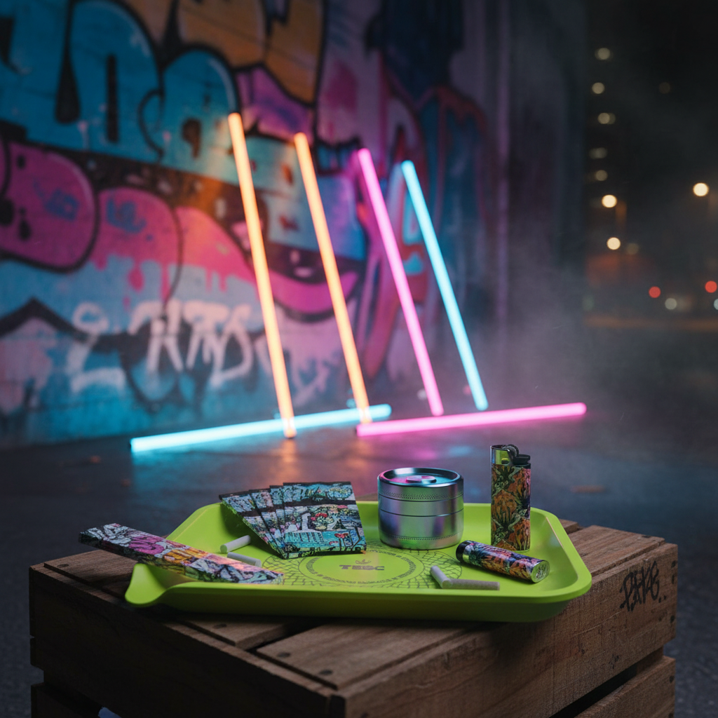 Neon Rolling Tray – The Glow-Up Station with Danky Geometric Pattern