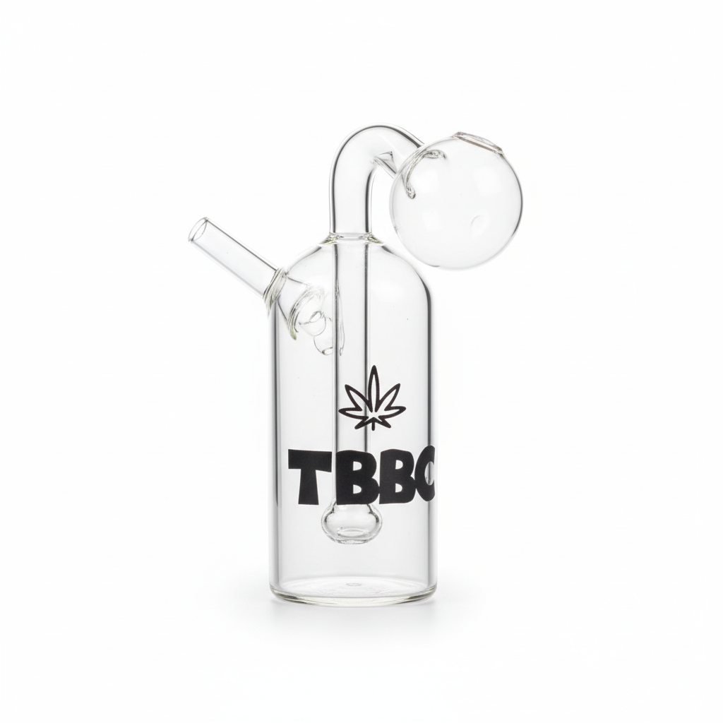 mini oil bong glass water pipe front view TBBC logo