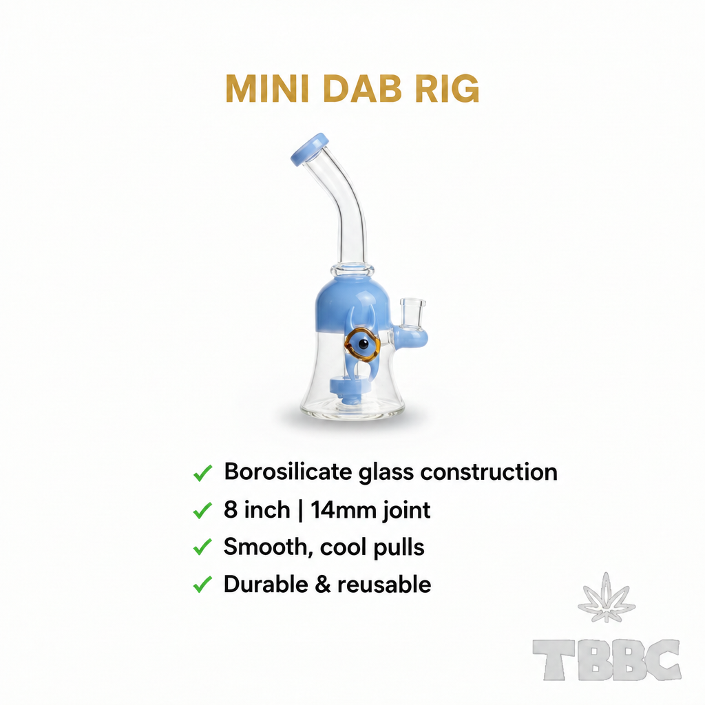 Mini Dab Rig infographic with corrected Borosilicate spelling