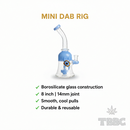 Mini Dab Rig infographic with corrected Borosilicate spelling