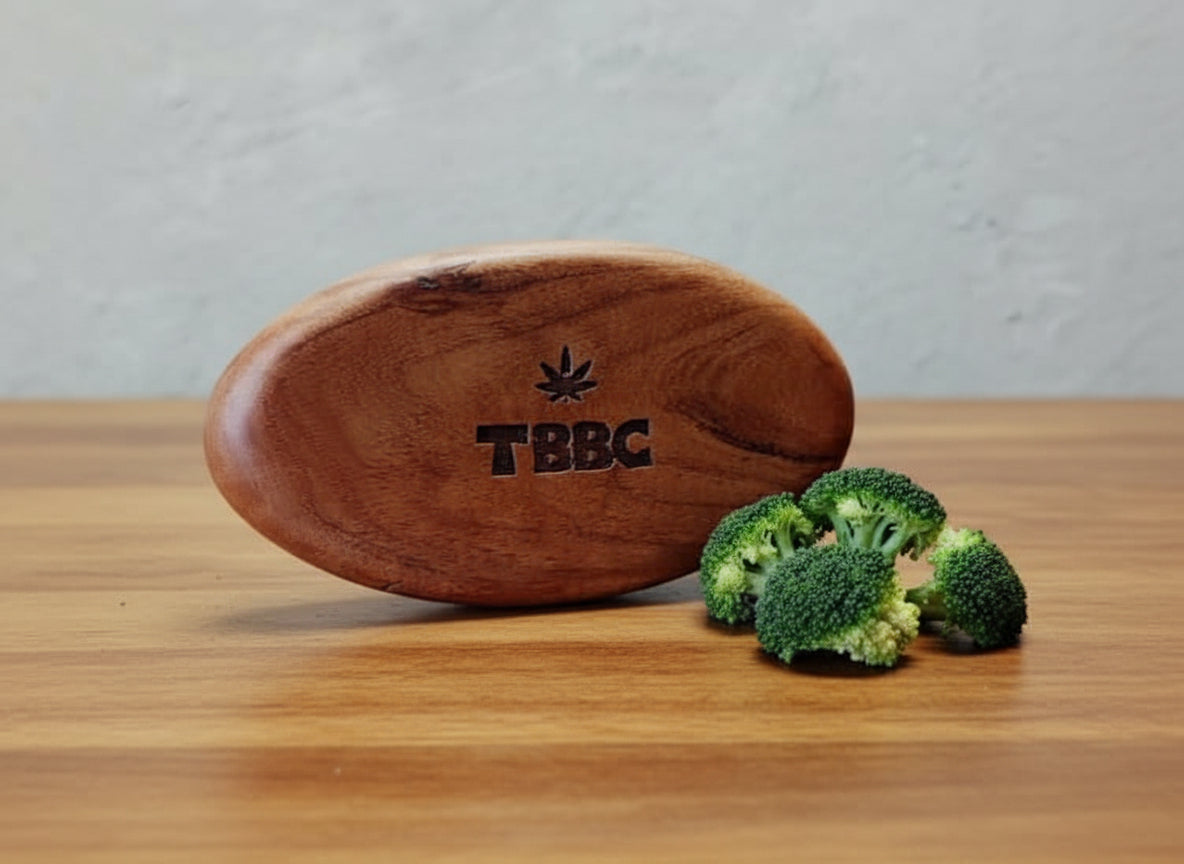 standing tbbc rolling tray with some veggies nearby for best herb  crushing online
