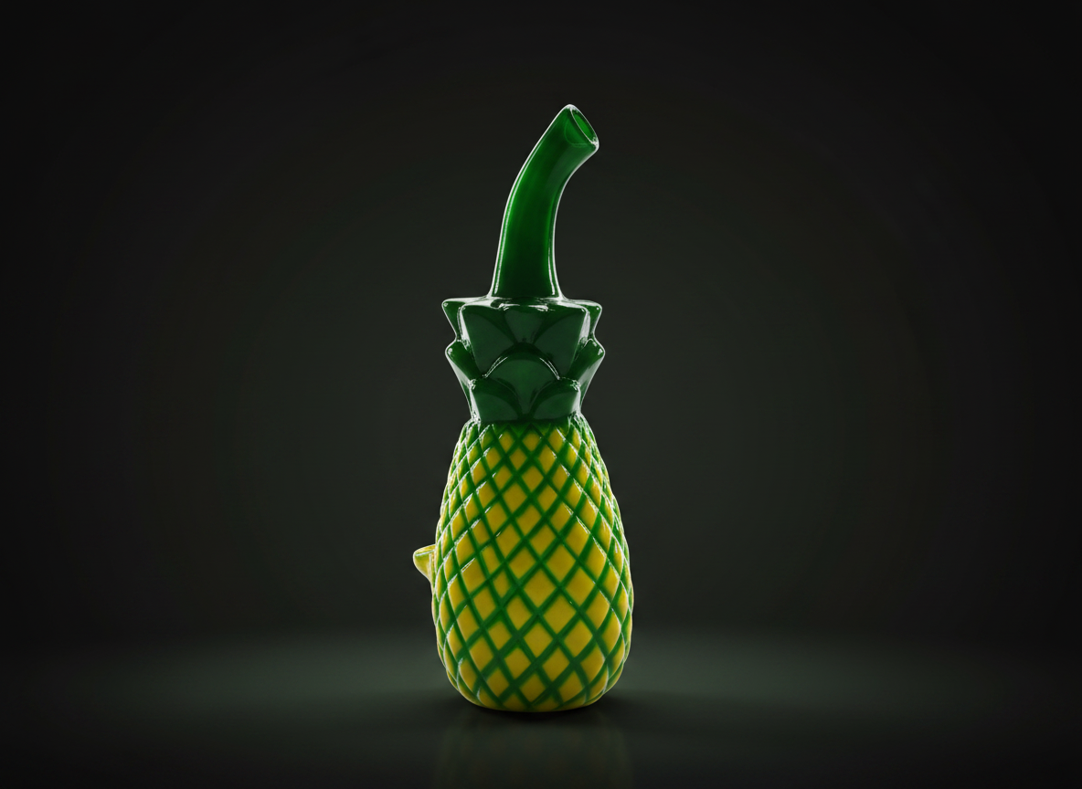 Pineapple ceramic bong 10 inch metal pipe green yellow TBBC, instant delivery for bongs in delhi ncr