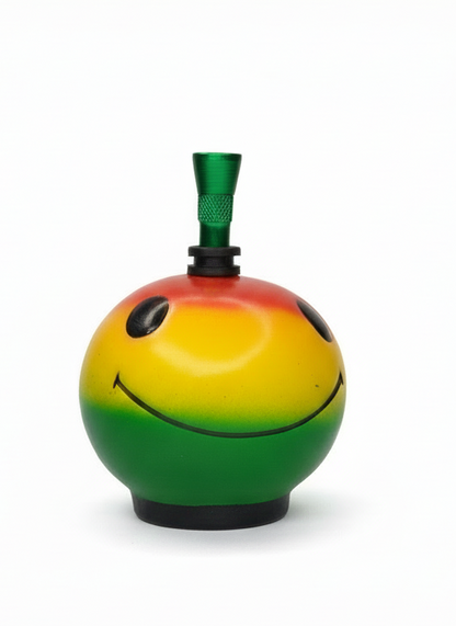 Rasta smiley ceramic bong with green metal hitter - reggae colors water pipe India
