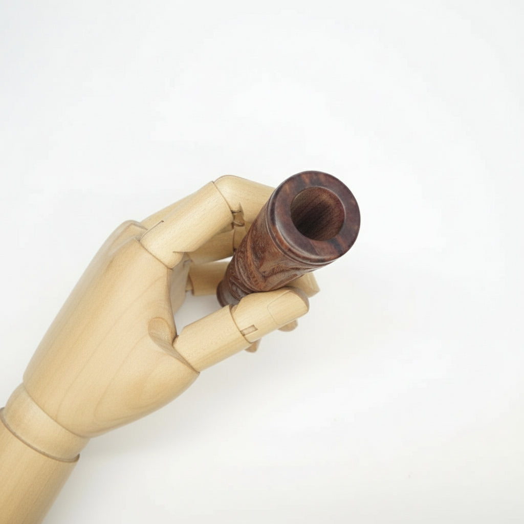 wooden dummy Hand holding a wooden rosewood chillum against a white background, 
Decorative wooden object with intricate carvings on a white background, rosewood ganja chillum nearby me, top quality sadhu chillum online available at theboomboxclub, 7 inch wooden heavy weed leaf maruijane chillum instant delivery and export